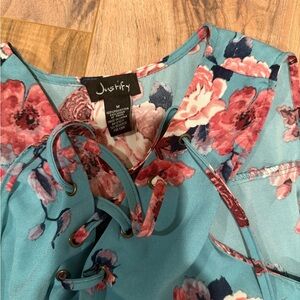 Flower print blue dress